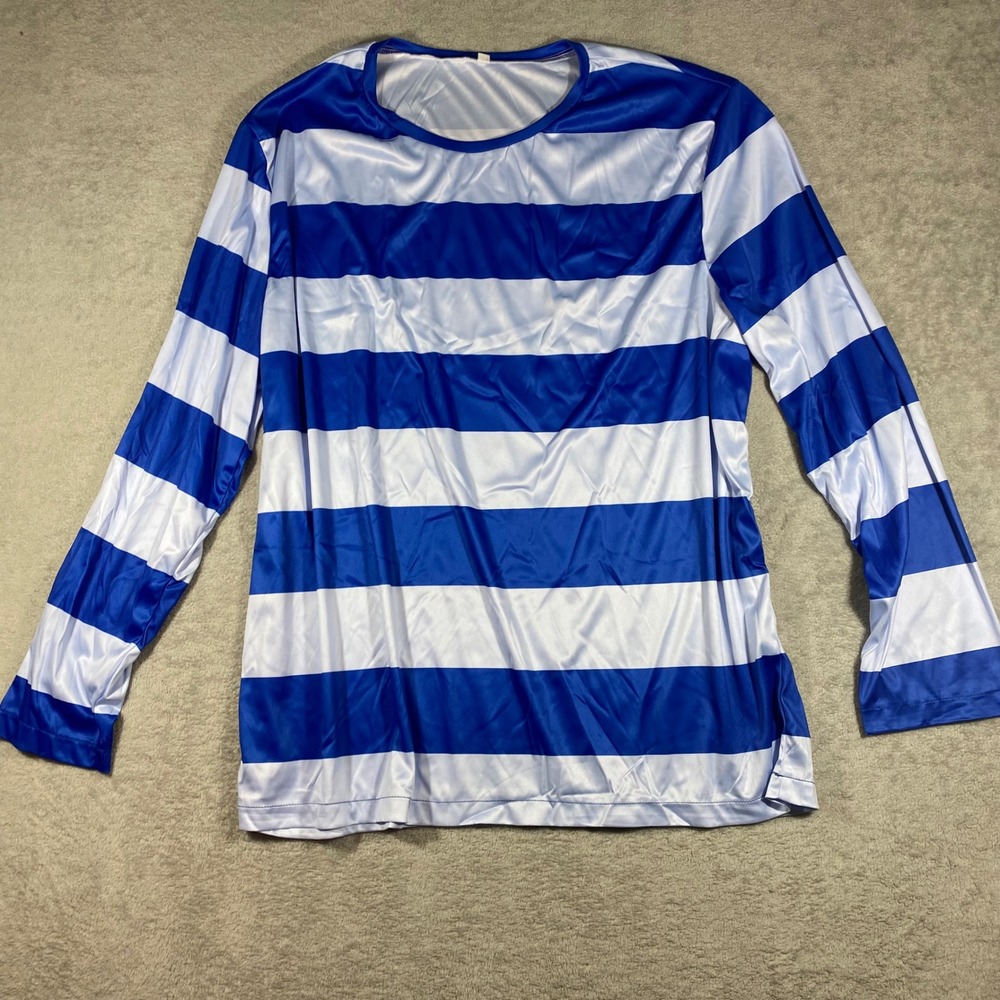 Striped Long Sleeve Shirt Lightweight Mens 2XL Blue White Nautical Cosplay Top
